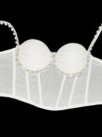 Pearl & Rhinestone Embroidered Bustier Corset Crop Top High Street Bralette