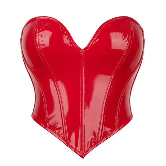 Shiny PVC PU Leather Bustier Corset Crop Top Body Shaper Vest