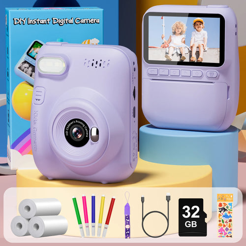 Gofunly 3.0" Kids Camera Instant Print, 1080P Digital Camera for Kids with 3 Rolls of Printer Paper, Kids Camera for 6-12 Years