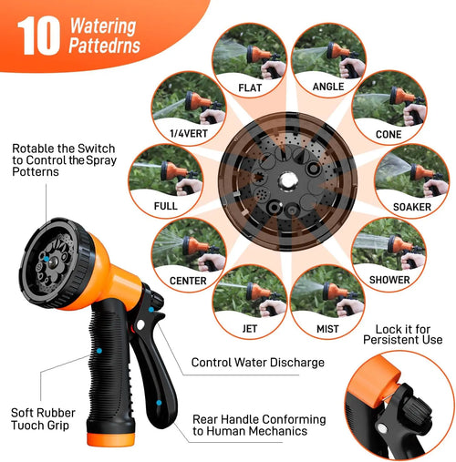 Garden Hose Stainless Steel Water Hose with 10 Functions Adjustable Spray Nozzle Heavy-Duty Metal Garden Hose for Yard Lawn