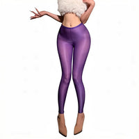 Women's Oil Glossy Sheer High-Stretch Pencil Pants Satin Smooth Leggings