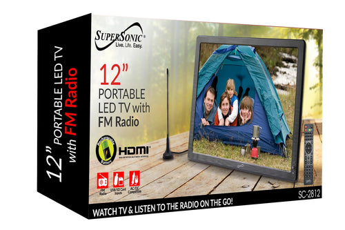 Supersonic 12" Portable Digital LED TV with USB & SD Inputs, 12 Volt AC/DC Compatible for RVs (12-inch) (SC-2812) Jupiter Gear