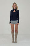 Ribbed Knit Cardigan in Navy