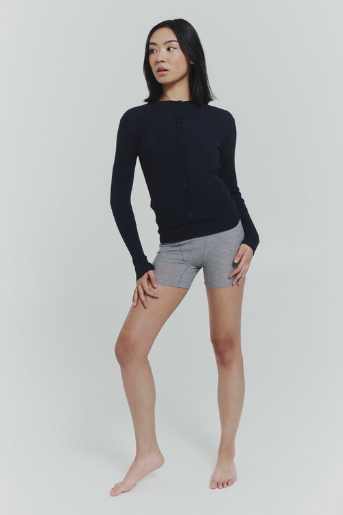 Ribbed Knit Cardigan in Navy