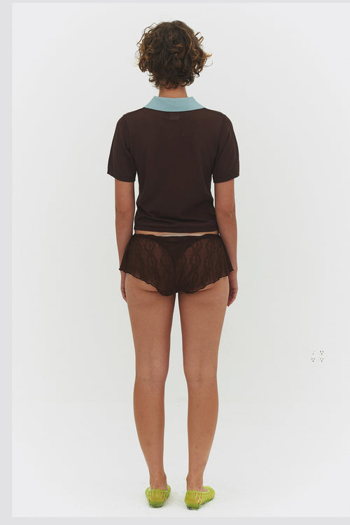 ARACI KNIT POLO TOP IN COCOA CREAM
