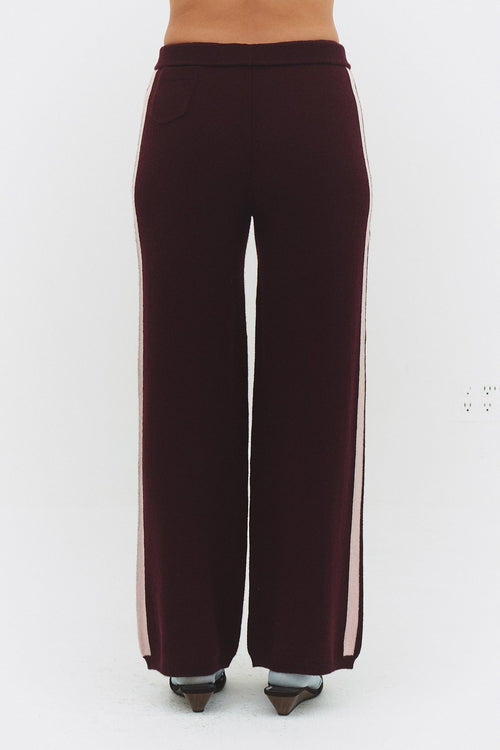CASHMERE WOOL STRIPE WIDE-LEG PANT IN RASPBERRY