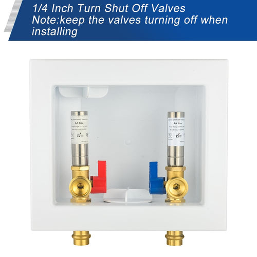 1/2" Copper Press Inlet, Washing Machine Outlet Box, with SS Water Hammer Arrestor, Center Drain Plumbingsell