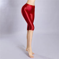 Women's Oil Glossy Sheer High-Waist Shaping Shorts Satin Smooth Leggings