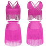 Sparkly Rhinestone & Tassel Fringe Two-Piece Latin Tango Dance Outfit Set