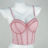 Pearl Beaded Bustier Corset Crop Top Push-Up Evening Party Camisole