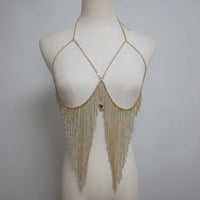 Dazzling Crystal Tassel Bikini Bra Chain & Love Pendant Chest Jewelry