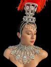 Crystal Rhinestone Ostrich Feather Headdress & Necklace Set