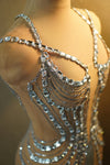 Sparkly Rhinestone & Sequin Sheer Illusion Long Dress Performance Costume