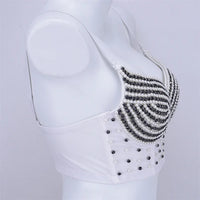 Rhinestone Beaded Bustier Corset Crop Top High Fashion Evening Party Bralette
