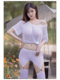 Hollow Out Buckle Shaper Oil Shiny Leggings Garter Belt Pencil Pants