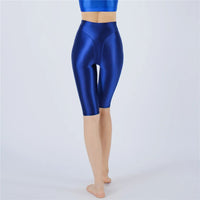 Oil Glossy High-Stretch Knee-Length Shorts Satin Shine Performance Biker Shorts