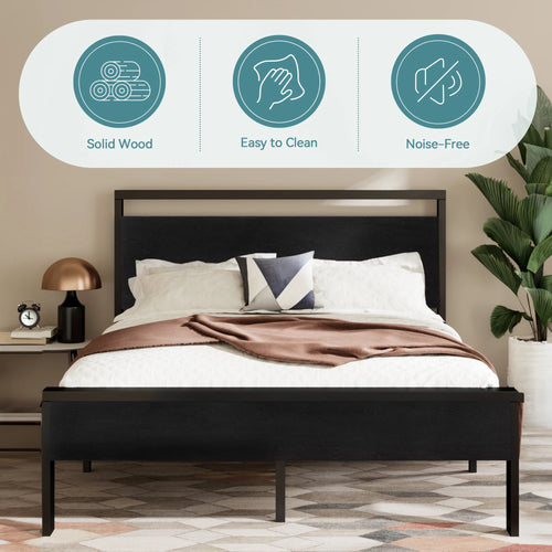HOOMIC Platform Bed Frame with Rustic Wooden Headboard and Footboard, Heavy Duty 12 Metal Slats Strong Support Allewie