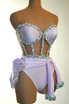 Crystal Tube Top, High-Waist Shorts & Bolero Jacket 3-Piece Performance Costume Set