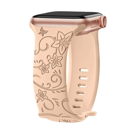 Apple Watch Silicone Strap - Floral Engraved, Soft and Waterproof