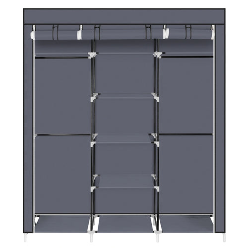 69" Portable Clothes Closet Non-Woven Fabric Wardrobe Double Rod Storage Organizer Gray