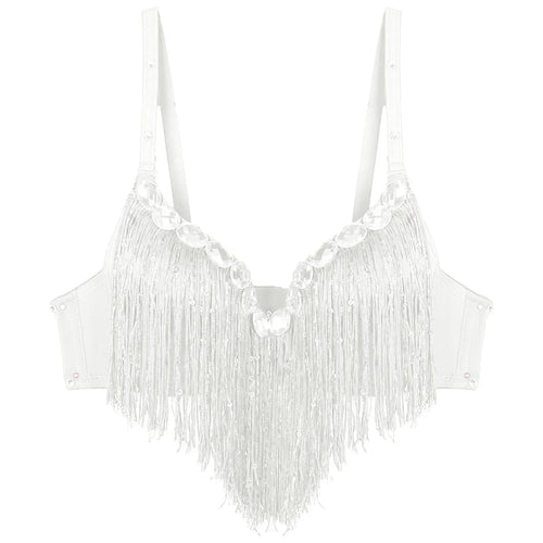 The Stardust Oasis Sirena – Sequined Tassel & Rhinestone Push-Up Belly Dance Bra Top