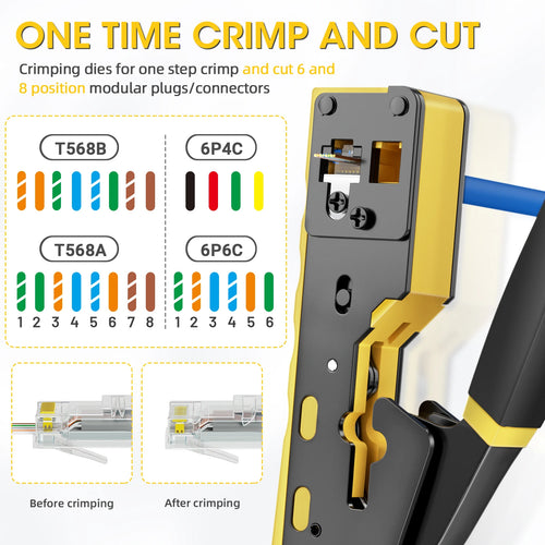 ZoeRax RJ45 Crimping Tool Ethernet Crimp Tool for RJ11/RJ12 Standard, RJ45 Pass Through Connector with Replacement Blale