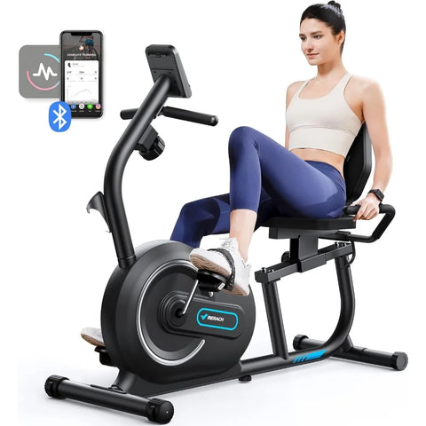 Recumbent Exercise Bike for Home with Smart Bluetooth and Exclusive App Connectivity, LCD, Heart Rate Handle