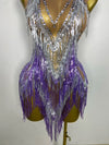 Sparkly Rhinestone & Tassel Fringe Latin Dance Mini Dress Stage Costume