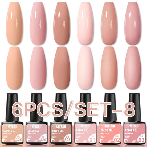 6Pcs/ Set Macaron Series Gel Nail Polish For Nails Glitter Nude Pink Blue Purple Hybrid Nail Art Gel Varnish Soak Off UV Gel Kit