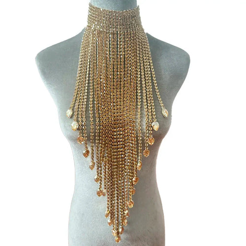 Long Tassel Rhinestone Chain Necklace