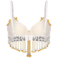 Sparkly Floral Beaded Sequin Belly Dance Bra & Tassel Performance Top