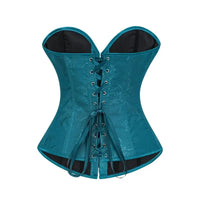 Victorian Floral Jacquard Overbust Corset Front Busk Lace-Up Bustier Top