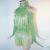 Rhinestone Tassel Mesh Performance Bodysuit