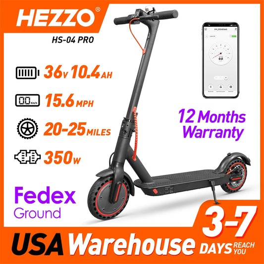 HEZZO 36v 350W 10.4Ah 15.6MPH Electric Scooter Adult HS-04Pro 8.5" Self-Balance Folding Kick Escooter Smart App EU US Warehouse