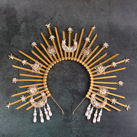 Sunburst Spike Sun Crown-Moon Star Greek Goddess Gold Halo Headband
