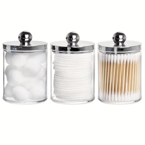 1/2/3 PC Plastic Cotton Swab Ball Pad Holder Storage Box 10 Oz Bathroom Organizer, Qtip Apothecary Jar Clear Container Dispenser