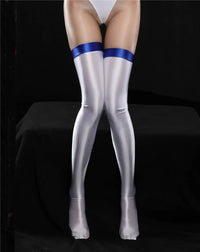 Oil Glossy Patchwork Thigh-High Stockings Satin Smooth Over-Knee Dance Hosiery