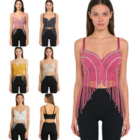Rhinestone & Bead Tassel Push-Up Underwire Bustier Crop Top