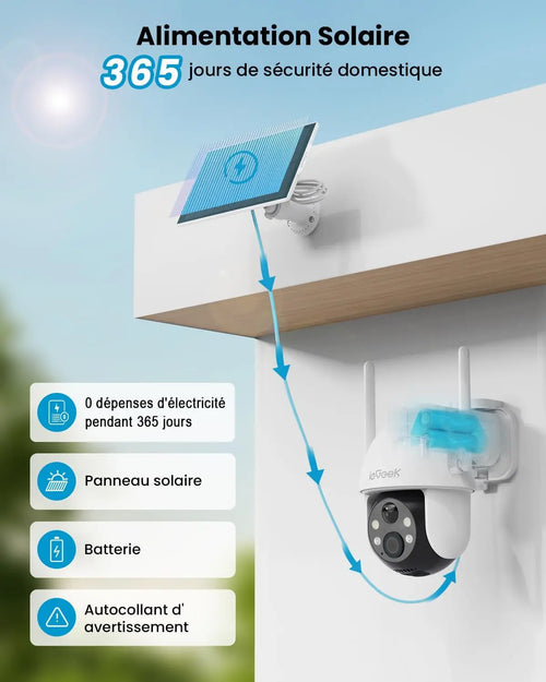 ieGeek 2K 3MP 360° PTZ HD Outdoor Solar Surveillance Camera,  Outdoor Battery  with PIR Motion Sensor, Colour Night Vision