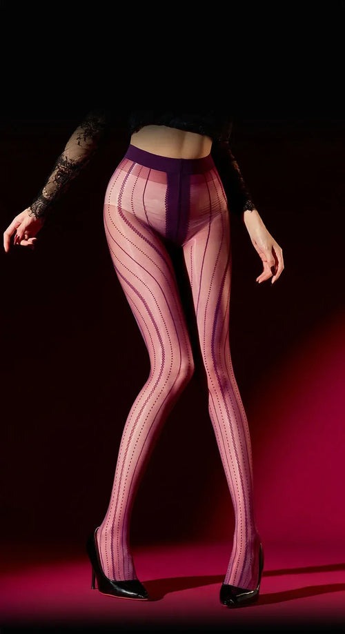 Striped Oil Glossy Sheer High-Waist Shaping Pantyhose Shiny Dance Tights