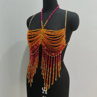 Handmade Multilayer Beaded Bra Chain & Vibrant Sunset Chest Harness