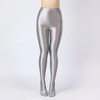 Oil Glossy High-Stretch Satin Pencil Pants & Leopard Print Leggings