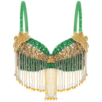 Sparkly Floral Beaded Sequin Belly Dance Bra & Tassel Performance Top