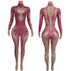 High Neck Crystal Appliqué Illusion Bodysuit