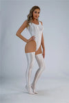 Backless High-Cut Oil Glossy Sheer Bodysuit & Matching Stockings Set