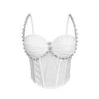 Pearl & Rhinestone Embroidered Bustier Corset Crop Top High Street Bralette