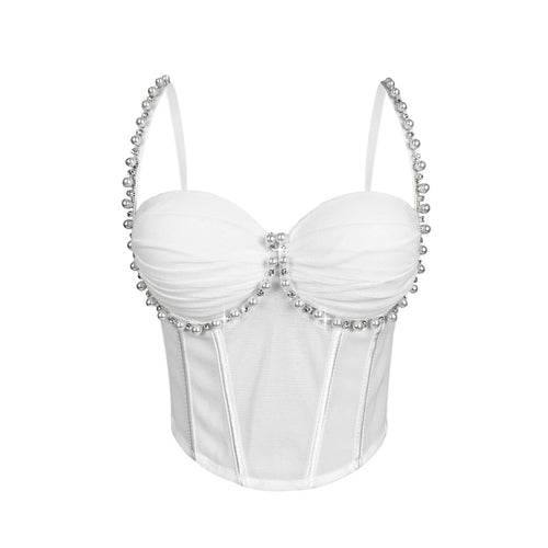 Pearl & Rhinestone Embroidered Bustier Corset Crop Top High Street Bralette