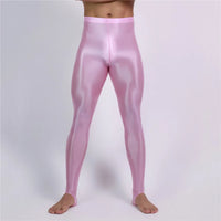 Men's Oil Glossy Sheer High-Stretch Pencil Pants Satin Smooth Leggings