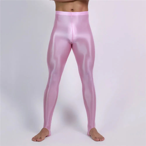 Men's Oil Glossy Sheer High-Stretch Pencil Pants Satin Smooth Leggings