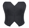 Black Striped Overbust Corset Top Zipper Front Lace-Up Bustier Body Shaper